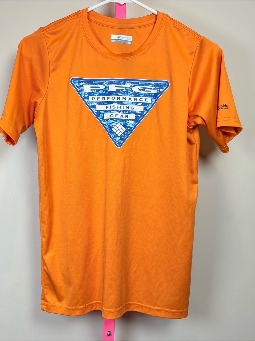 Columbia Orange Short Sleeve Performance Tee with Blue PFG Triangle